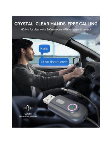 Adaptador Bluetooth 5.3 DAMAIKE AUX 3.5mm USB para coche