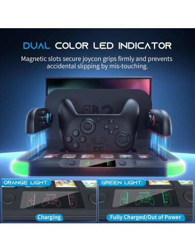 Cargador HEYSTOP para Nintendo Switch 2 con RGB y Ventilación