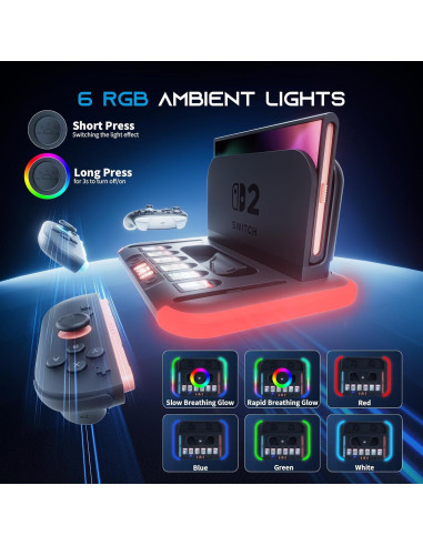 Cargador HEYSTOP para Nintendo Switch 2 con RGB y Ventilación