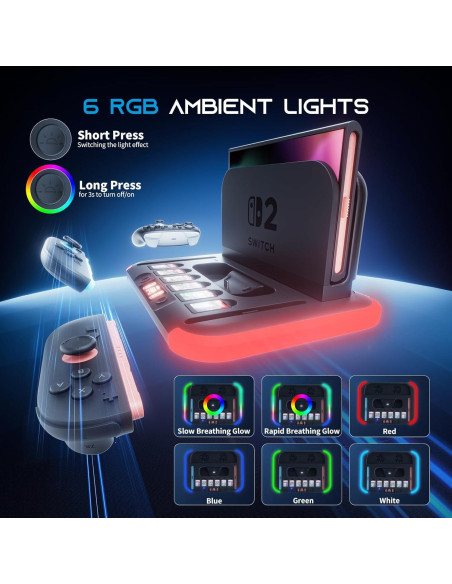 Cargador HEYSTOP para Nintendo Switch 2 con RGB y Ventilación