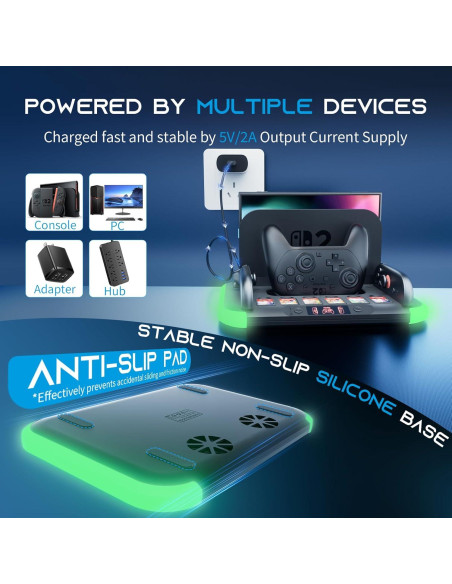 Cargador HEYSTOP para Nintendo Switch 2 con RGB y Ventilación