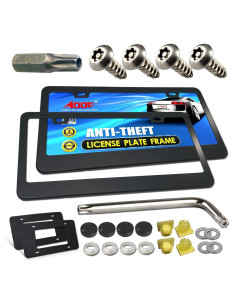 Marco de Placa de Licencia Antirrobo Aootf - Aluminio Negro 2 Pzas