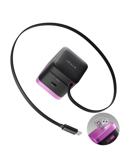 Cargador iWALK 65W GaN con Cable Retráctil USB-C Plegable