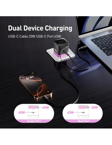 Cargador iWALK 65W GaN con Cable Retráctil USB-C Plegable