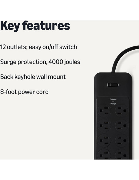 Protector de Sobretensión Amazon Basics 12 Salidas 4000 Julios 2.4m