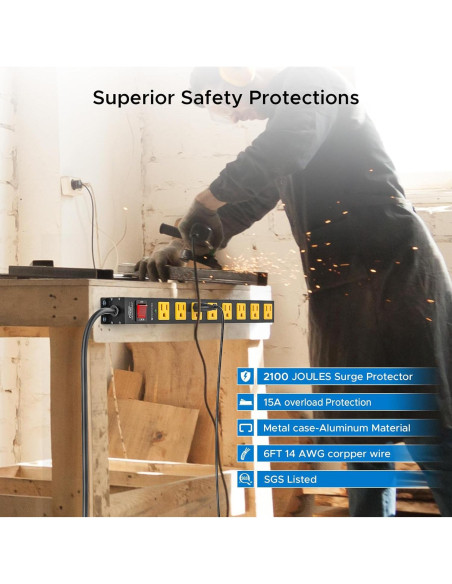 Tira de Poder Metal CRST 8 Salidas 2100J 1.83m 15A