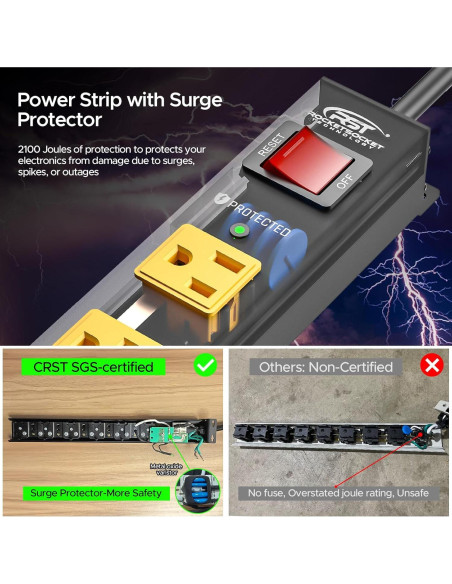Tira de Poder Metal CRST 8 Salidas 2100J 1.83m 15A