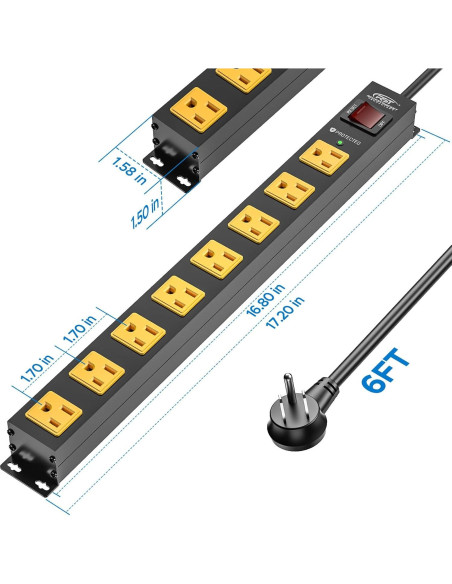 Tira de Poder Metal CRST 8 Salidas 2100J 1.83m 15A