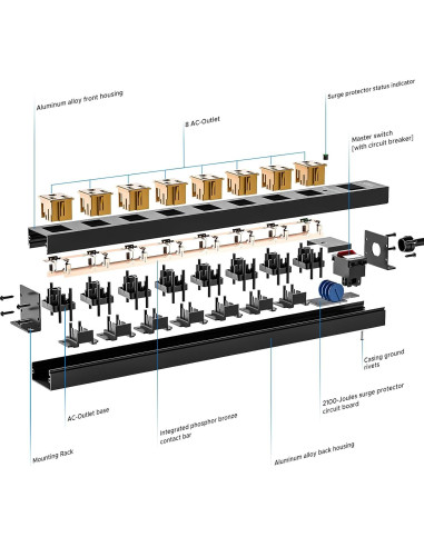 Tira de Poder Metal CRST 8 Salidas 2100J 1.83m 15A