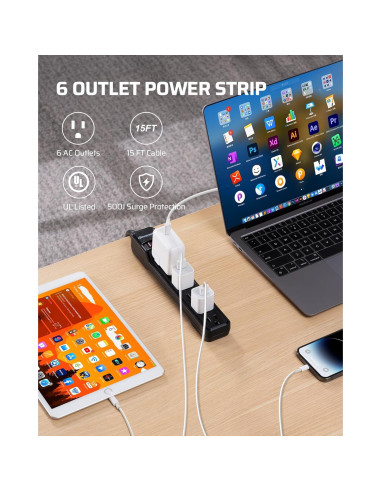 Protector de Sobretensión Dewenwils 2-Pack 4.57m 15A 500J