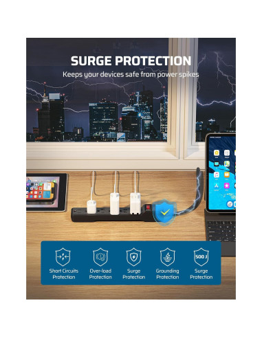 Protector de Sobretensión Dewenwils 2-Pack 4.57m 15A 500J