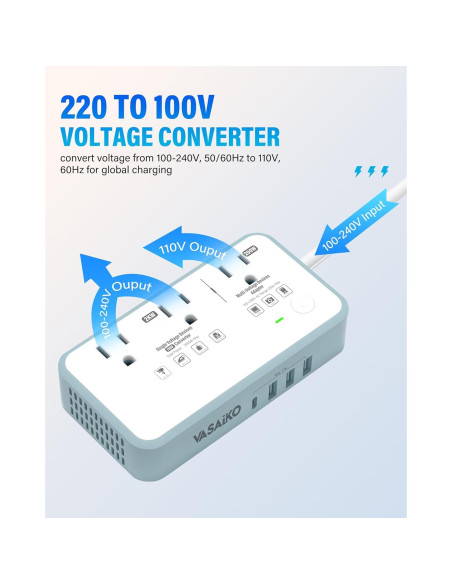 Convertidor de Voltaje 220V a 110V VASAIKO 2000W con 4 USB