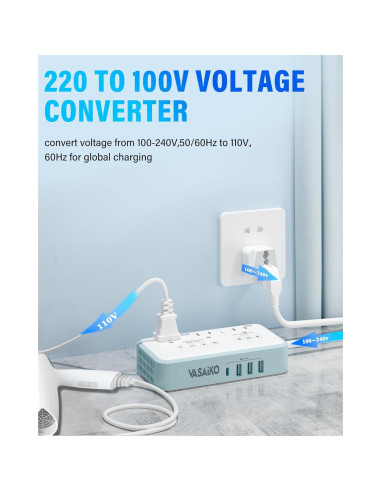 Convertidor de Voltaje 220V a 110V VASAIKO 2000W con 4 USB