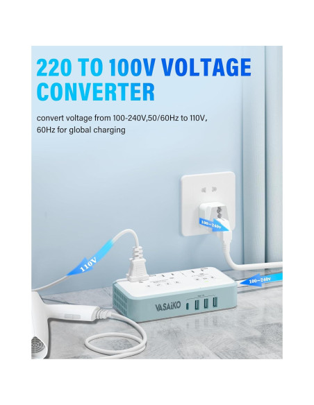 Convertidor de Voltaje 220V a 110V VASAIKO 2000W con 4 USB