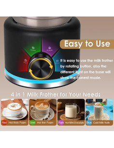 Espumador de Leche Eléctrico ByNaRIX 500 ml 4 en 1 Negro 2