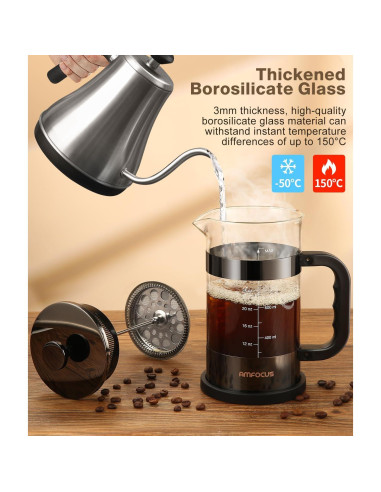 Cafetera Prensa Francesa AMFOCUS 34oz Vidrio Borosilicato