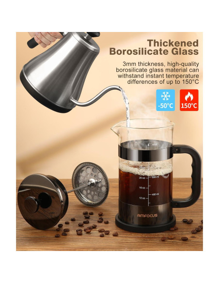 Cafetera Prensa Francesa AMFOCUS 34oz Vidrio Borosilicato