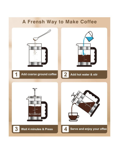 Cafetera Prensa Francesa AMFOCUS 34oz Vidrio Borosilicato