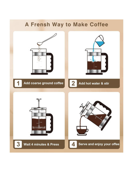 Cafetera Prensa Francesa AMFOCUS 34oz Vidrio Borosilicato