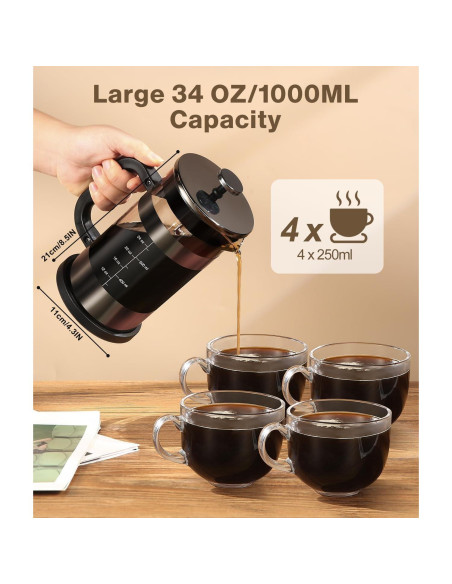 Cafetera Prensa Francesa AMFOCUS 34oz Vidrio Borosilicato