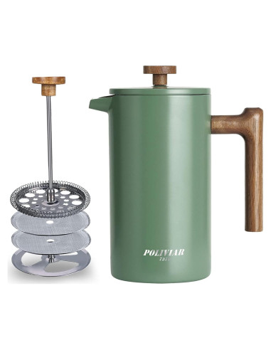 Cafetera Prensa Francesa POLIVIAR 1006 ml Acero Inoxidable Verde