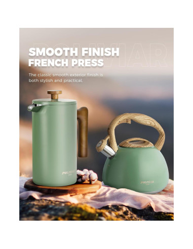 Cafetera Prensa Francesa POLIVIAR 1006 ml Acero Inoxidable Verde