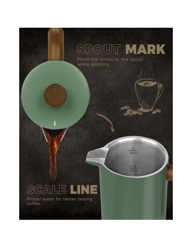 Cafetera Prensa Francesa POLIVIAR 1006 ml Acero Inoxidable Verde