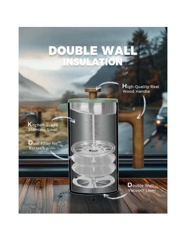 Cafetera Prensa Francesa POLIVIAR 1006 ml Acero Inoxidable Verde