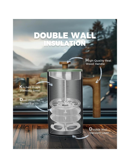 Cafetera Prensa Francesa POLIVIAR 1006 ml Acero Inoxidable Verde