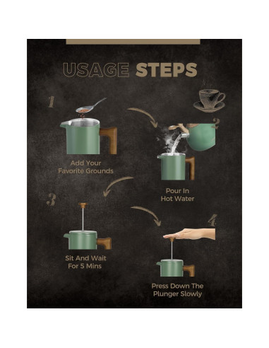 Cafetera Prensa Francesa POLIVIAR 1006 ml Acero Inoxidable Verde