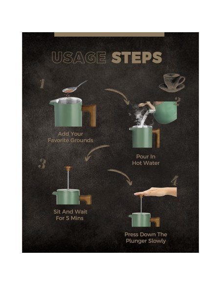 Cafetera Prensa Francesa POLIVIAR 1006 ml Acero Inoxidable Verde