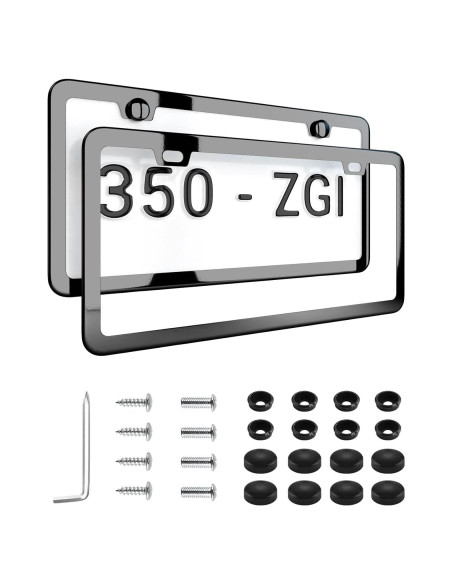 Marco de Placa de Licencia Deselen 350-ZGI Negro Espejo 2 Piezas