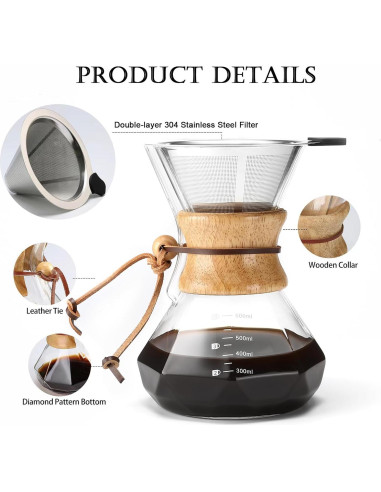 Cafetera de Goteo Lalord ZSMP-2, 600 ml, Filtro Acero Inoxidable