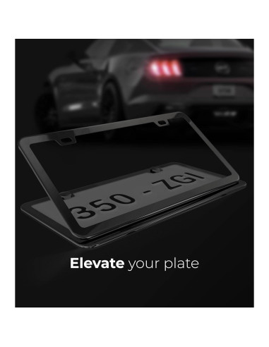 Marco de Placa de Licencia Deselen 350-ZGI Negro Espejo 2 Piezas