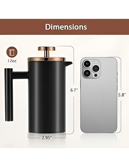 Prensa Francesa Miuly 12oz Acero Inoxidable Aislada Negra