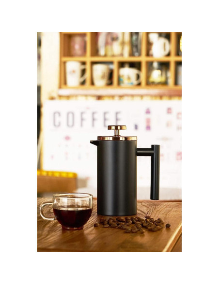 Prensa Francesa Miuly 12oz Acero Inoxidable Aislada Negra