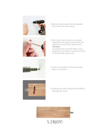 Barra Magnética para Cuchillos Hecef 15 cm Madera Acacia