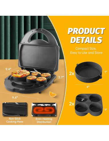 Hacedor de Bocados de Huevo FineMade 900W con Moldes de Silicona