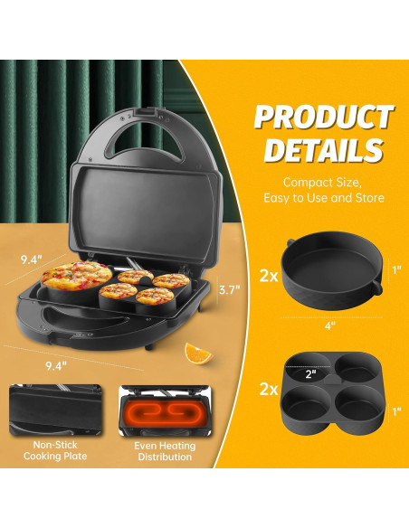 Hacedor de Bocados de Huevo FineMade 900W con Moldes de Silicona