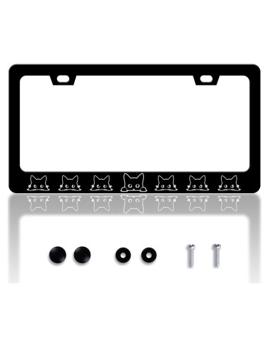 Marco de Placa de Licencia Gato Negro HOWKWAWY Acero Inoxidable