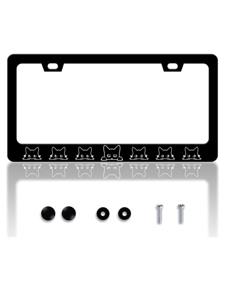 Marco de Placa de Licencia Gato Negro HOWKWAWY Acero Inoxidable