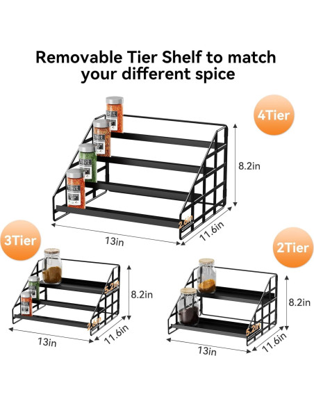 Organizador de Especias Bunoxea 4 Niveles Ajustable Metal Negro