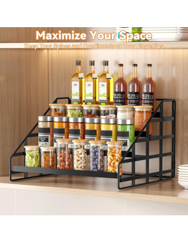 Organizador de Especias Bunoxea 4 Niveles Ajustable Metal Negro