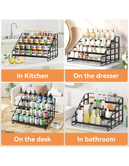 Organizador de Especias Bunoxea 4 Niveles Ajustable Metal Negro