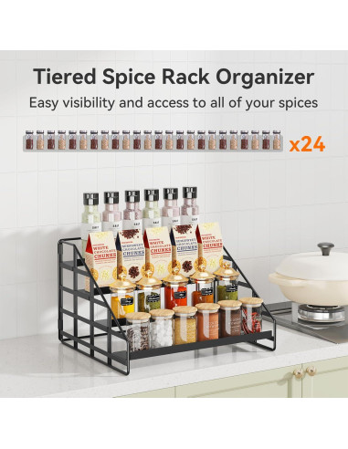 Organizador de Especias Bunoxea 4 Niveles Ajustable Metal Negro