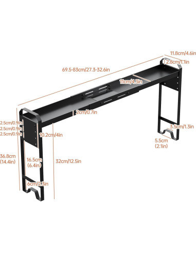Estante de Especias WOCHUANGSI Negro Expandible 69.2-82.7 cm