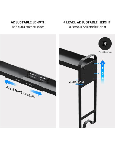 Estante de Especias WOCHUANGSI Negro Expandible 69.2-82.7 cm