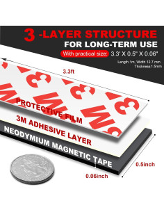 Cinta Magnética Flexible Thaibear 1.27 cm x 1 m Adhesivo 3M 2