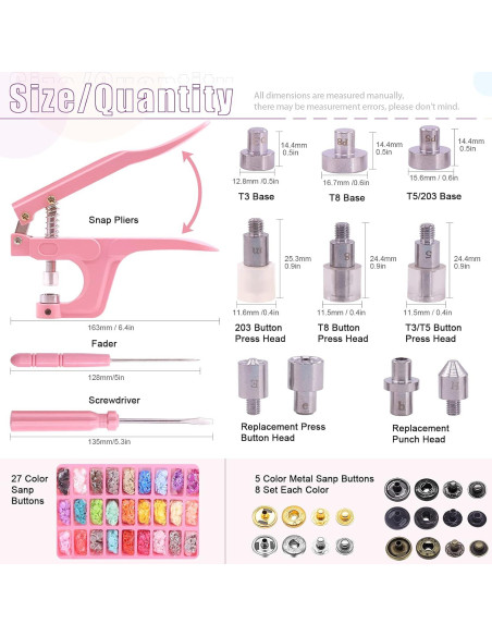 Kit de Broches de Costura Swpeet Rosa con 300 Conjuntos
