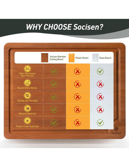 Juego de 3 Tablas de Cortar de Bambú Socisen Antideslizante